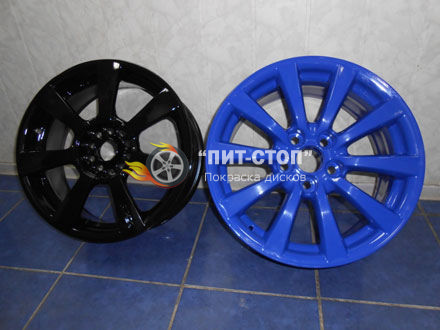 Порошковая покраска синий и черный глянец