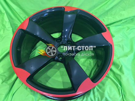 Двухцветная покраска автомобильного диска в черный глянец + рал 3020